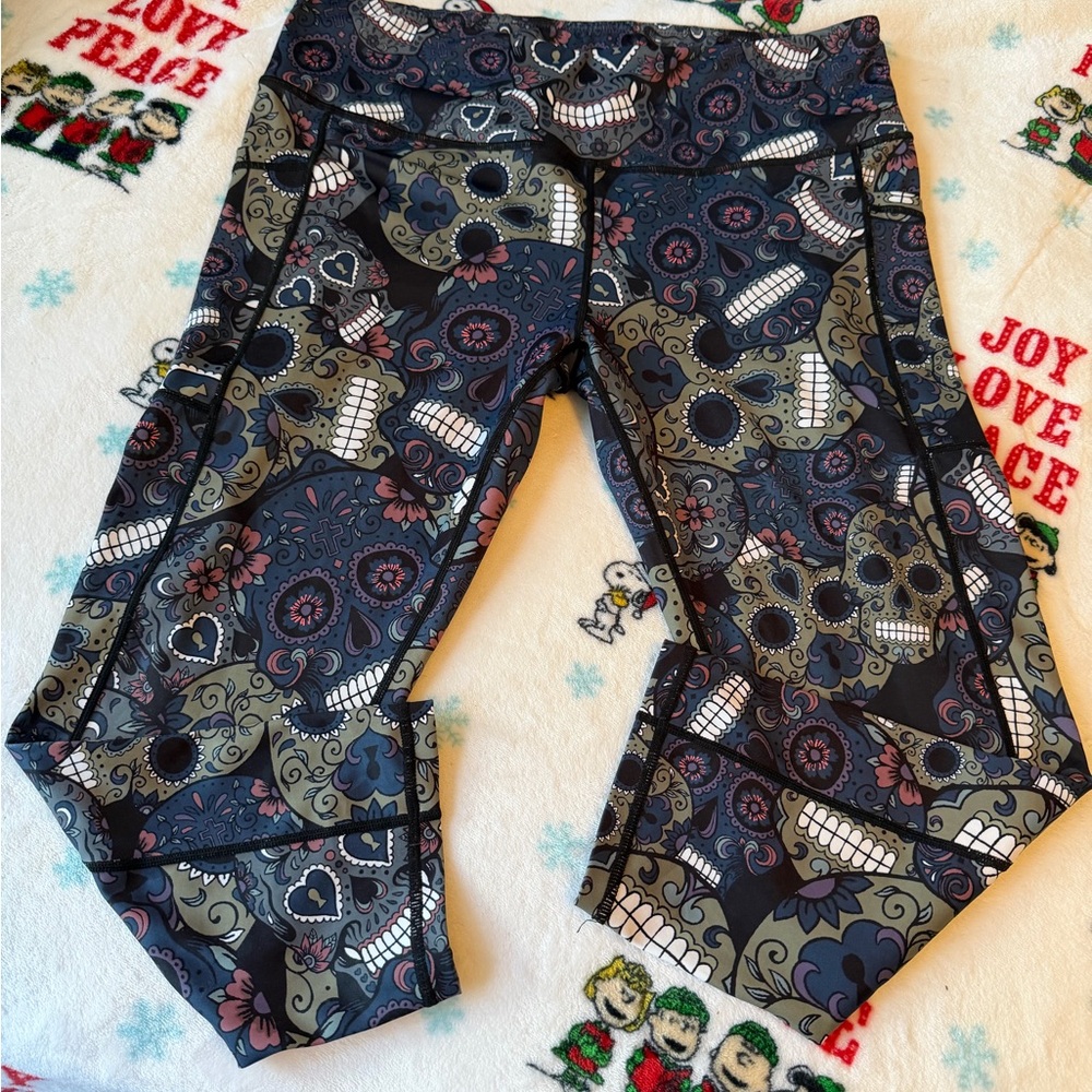 Constantly Varied Gear Floral Skull Leggings - Black and Blue